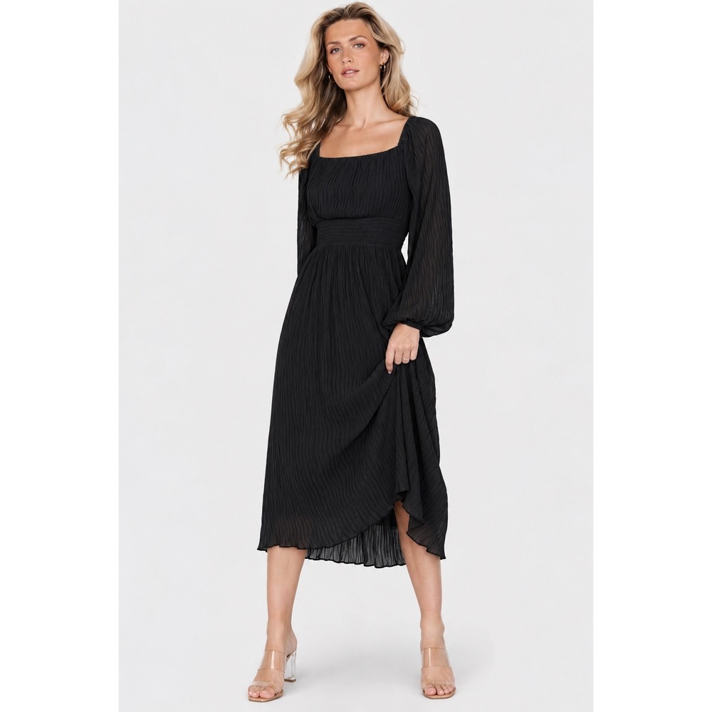 Baltic Born Dalton Pleated Midi Dress Black XL Witchy Goth Peasant Cottage